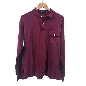 Ralph Lauren Polo Mens Large Burgundy Equestrian Long Sleeve Flap Pocket Shirt